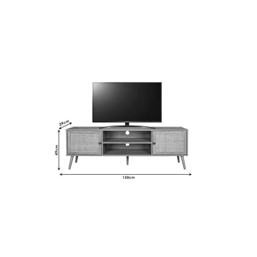 Mueble TV de Ratán en Color Natural 150x39x49 cm - 2 Puertas - Estilo y Durabilidad.