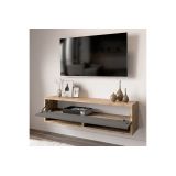 Mueble TV Moderno con 1 Puerta y Estantes en Melamina Color Antracita y Cambria - 100x31.5x29.6cm