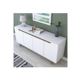 Buffet con 4 Puertas y Patas de Madera Resistente - Nogal-Blanco - 180x45x78,5cm