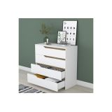 Cómoda de 4 Cajones Blanco y Nogal - 80x47x92 cm - Diseño Moderno.