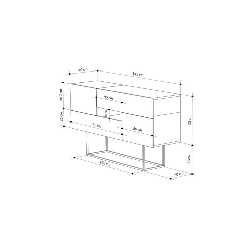 Buffet Moderno con Acabado en Mármol Negro y Madera, 145x40x82 cm, Patas Metálicas