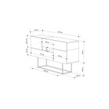 Buffet Moderno con Acabado en Mármol Negro y Madera, 145x40x82 cm, Patas Metálicas