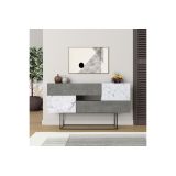 Buffet Moderno con Acabado en Mármol Gris Antiguo y Blanco, 145x40x82 cm, Patas Metálicas