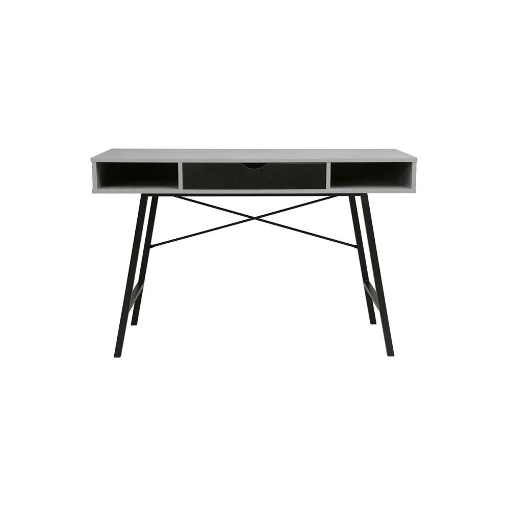 Mesa de Estudio y Trabajo con Cajones, Gris Cemento y Negro, 120x48x76cm, Patas Metálicas - Moderna y Duradera