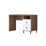 Mesa de Trabajo con Estantería y 2 Cajones, Color Blanco-Natural, 160x50x161.8 cm.