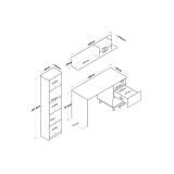 Mesa de Trabajo con Estantería y 2 Cajones, Color Blanco-Natural, 160x50x161.8 cm.