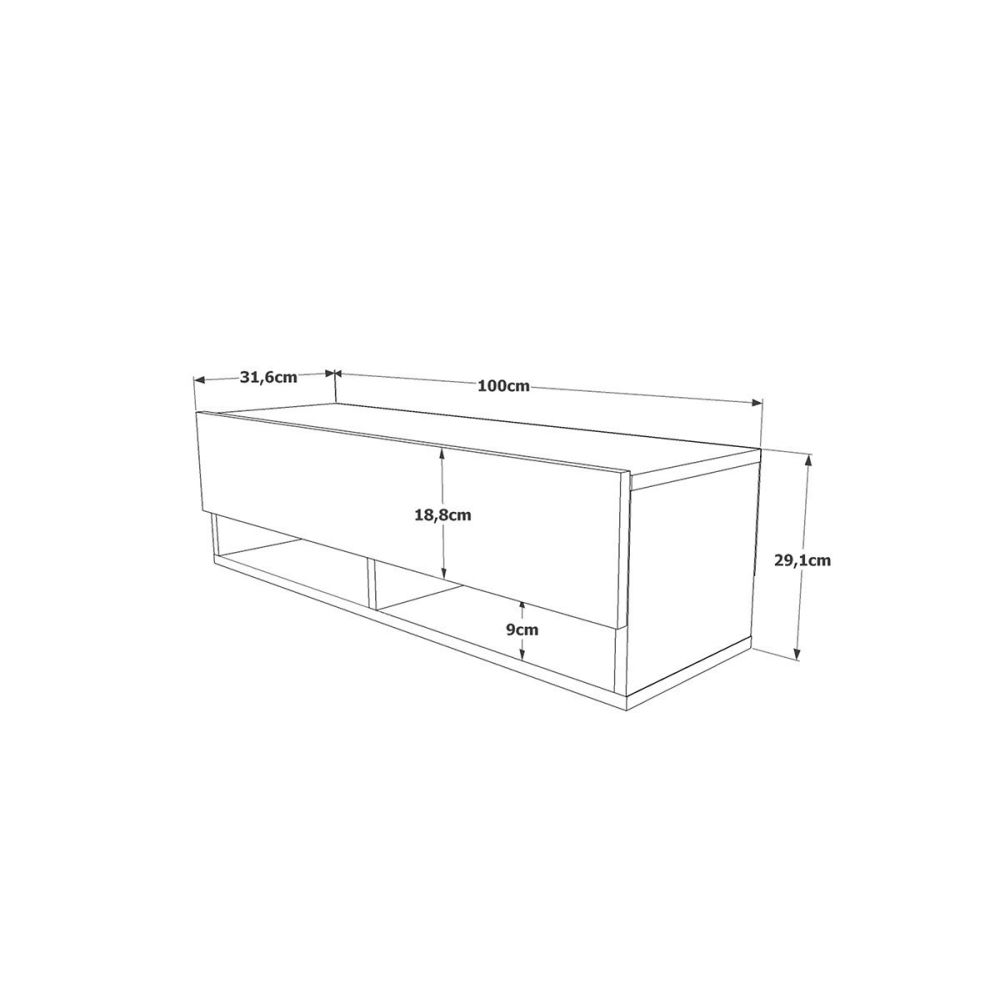 Mueble TV Moderno con 1 Puerta y Estantes en Melamina Color Cambria y Blanco - 100x31.5x29.6cm