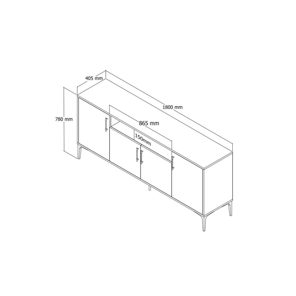 Buffet de Melamina Sonoma Oscuro-Negro - 180x40,5x78cm - Elegante Almacenamiento para Comedor