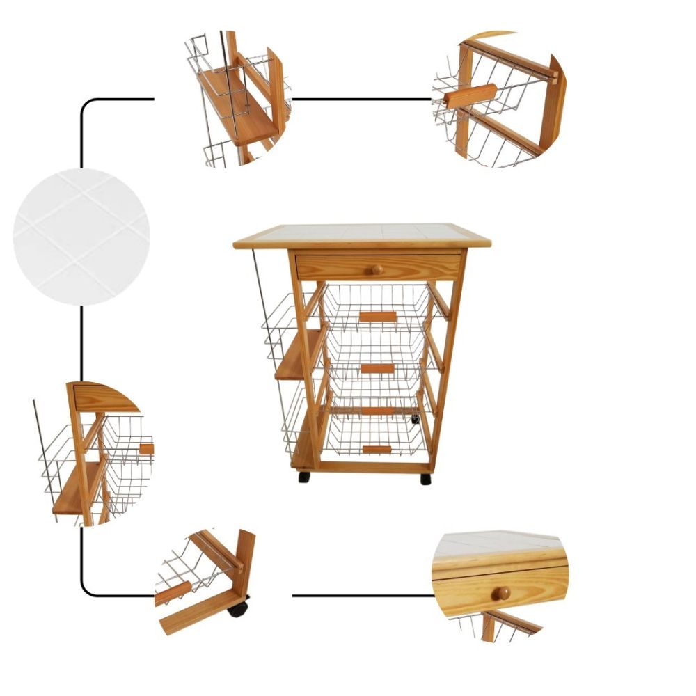 Carro Verdulero de Cocina con Botellero Lateral 57x37x82 Color Miel Oporto 5 - ¡Organiza tu Cocina!
