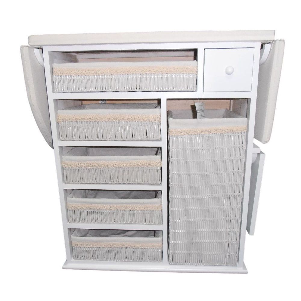 Mueble de Plancha Estoril Blanco 5 Bandejas y Cesto Grande - Organiza tu Ropa