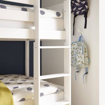 Litera Juvenil Convertible en Dos Camas Individuales, Madera Maciza de Pino, Escalera Reversible, Color Blanco, 97x207x140 cm