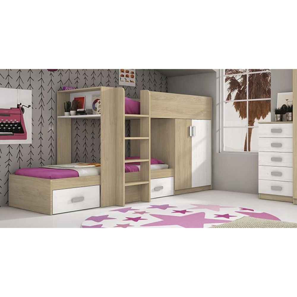 Litera - Cama Tren en Color Puccini Andersen - 99.6 cm x 278.5 cm x 150.6 cm | Alta Calidad y Resistencia
