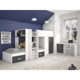 Litera - Cama Tren en Blanco Veteado y Grafito - 99.6 cm x 278.5 cm x 150.6 cm