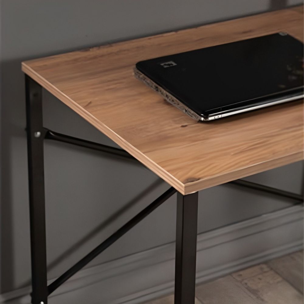 (SALDO) Mesa de Ordenador Estilo Industrial Color Nogal y Negro 90x60x70 Cm