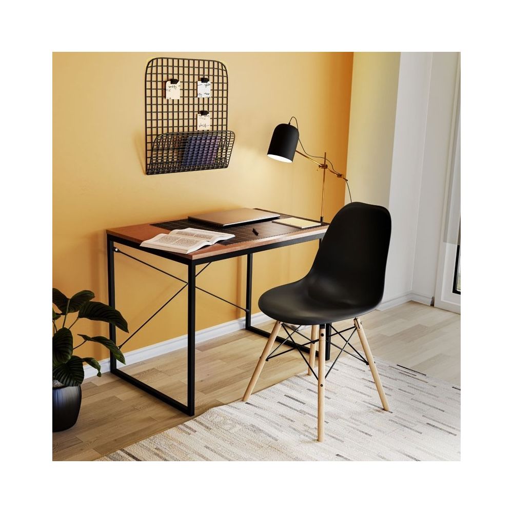 (SALDO) Mesa de Ordenador Estilo Industrial Color Nogal y Negro 90x60x70 Cm