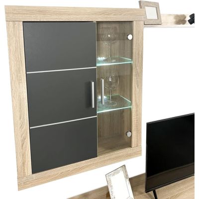 Mueble de salón y TV Moderno con Leds Color Cambria, cambria y grafito módulo de comedor