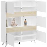 Conjunto de Salón Mueble Completo: Bajo TV, Vitrina, Estantería Decorativa y 2 Estantes - Estilo Roble y Blanco.