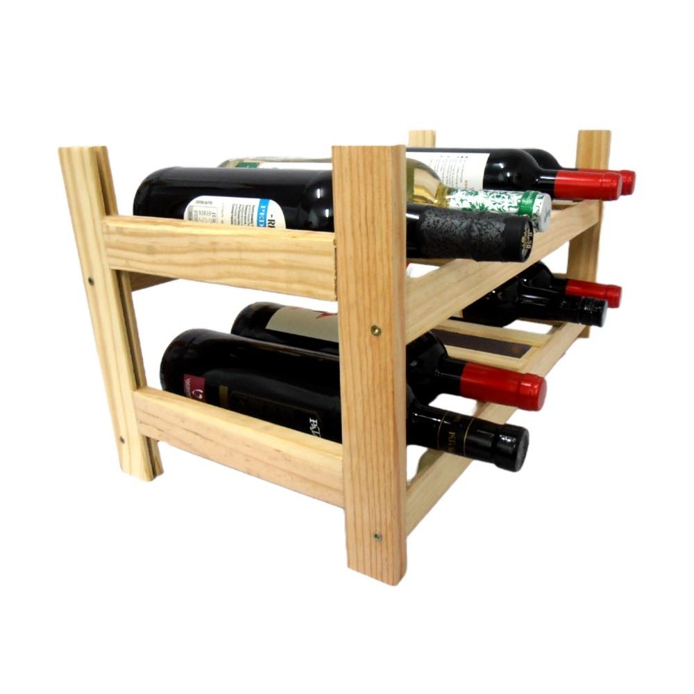 Botellero de Madera de Pino apilable en Color Natural para 12 Botellas y con 2 Niveles de Altura