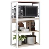 Estantería de Cocina Alta con Marco de Metal Blanco, Estante para microondas 50x30x100 Cm Color Natural y Blanco