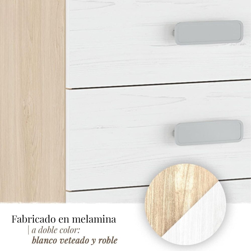 Meyvaser -Sinfonier 5 Cajones, Cómoda, Acabado en Roble y Blanco, Medidas: 60 cm (An) x 108,5 cm (Al) x 38 cm de (Fon)