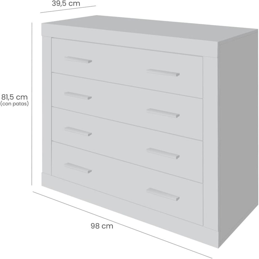 Meyvaser - Cómoda con 4 Cajones, Sinfonier, Color Madera, Medidas: 60 cm (An) x 81.5 cm (Al) x 39.5 cm (Fo)