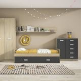 Cómoda Grande para Dormitorio o Salón – Natural y Grafito, 60 x 108 x 60 cm, 1 Puerta y 5 Cajones de Almacenaje.