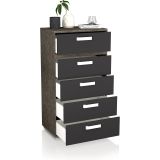 Sinfonier 5 Cajones, Cómoda, Color Negro, Medidas: 60 cm (Largo) x 109,4 cm (Alto) x 39,6 cm de (Fondo) – Meyvaser