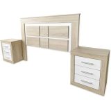 Cabezal para Cama de Matrimonio con patas, Color Cambria y Blanco, Medidas: 160 cm (Ancho) x 119,3 cm (Alto) x 3,8 cm (Fondo)