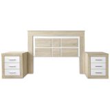 Cabezal para Cama de Matrimonio con patas, Color Cambria y Blanco, Medidas: 160 cm (Ancho) x 119,3 cm (Alto) x 3,8 cm (Fondo)