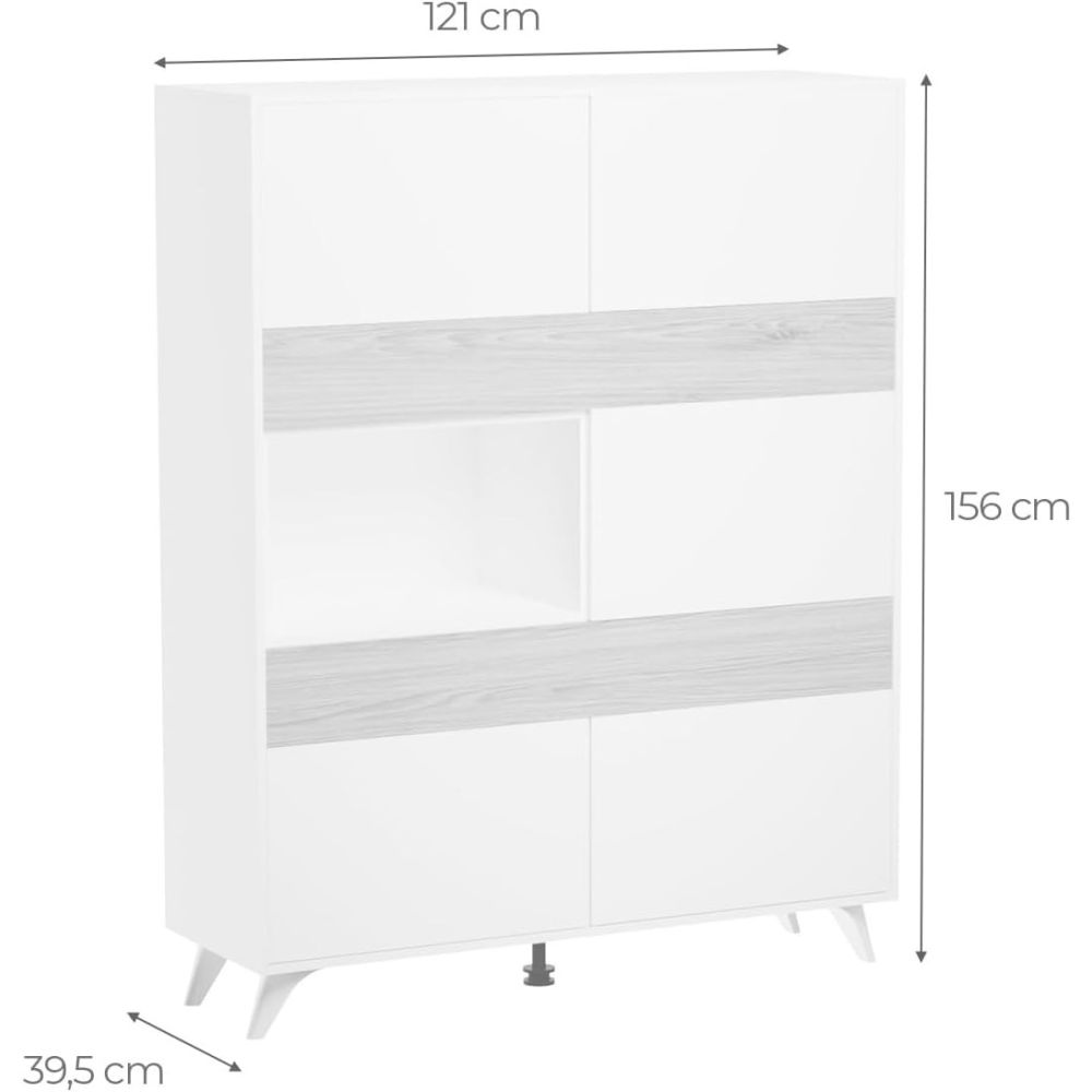 Conjunto de Salón Mueble Completo: Bajo TV, Vitrina, Estantería Decorativa y 2 Estantes - Estilo Roble y Blanco.
