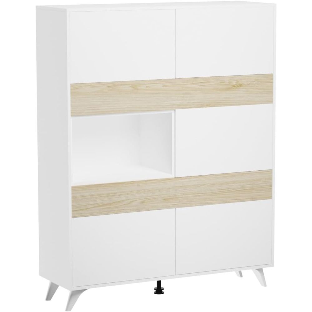 Mueble Vitrina, Mueble de salón, Aparador cocina, Color Roble y Blanco, Medidas: 120 cm (An) x 150 cm (Al) x 40 cm (Fon)