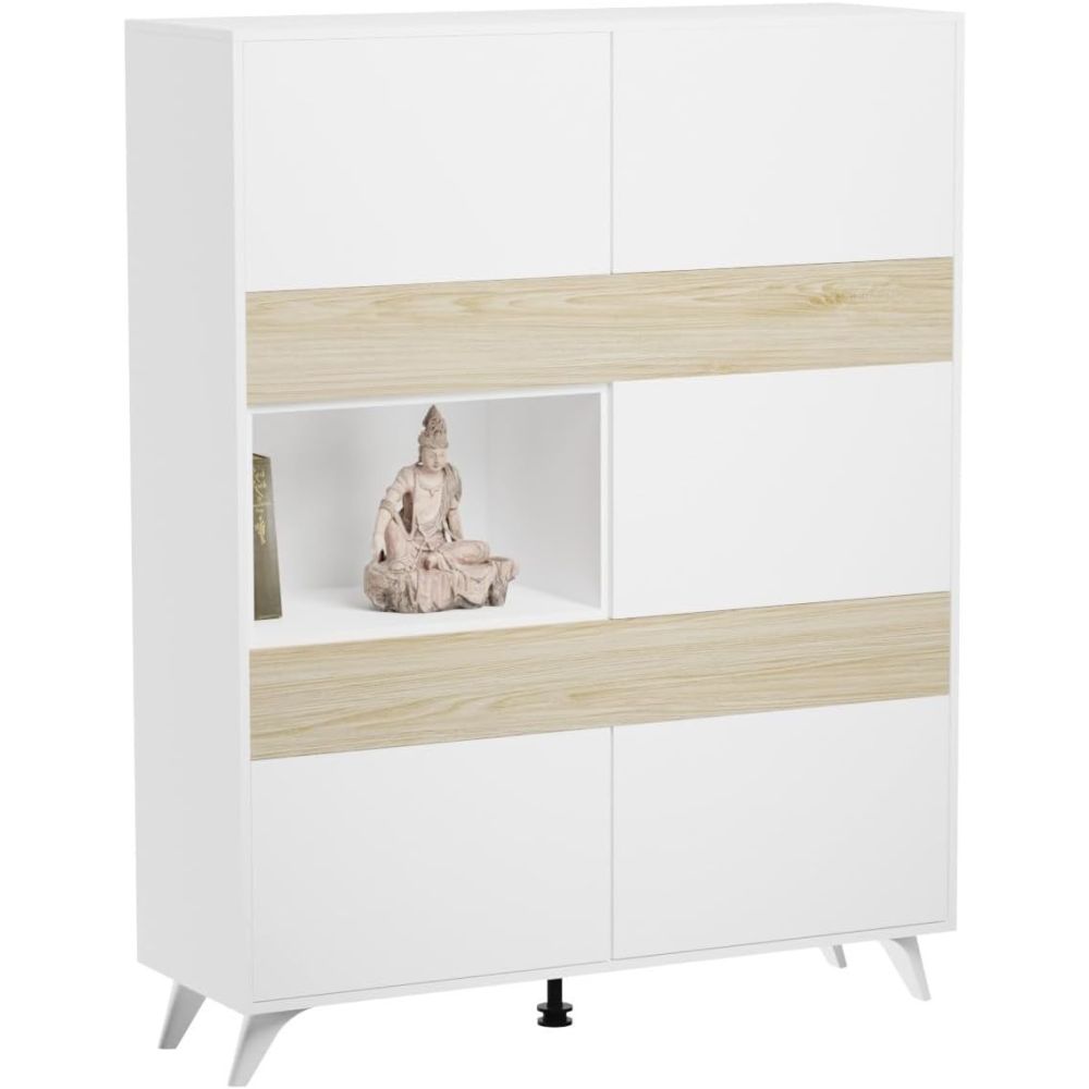 Mueble Vitrina, Mueble de salón, Aparador cocina, Color Roble y Blanco, Medidas: 120 cm (An) x 150 cm (Al) x 40 cm (Fon)