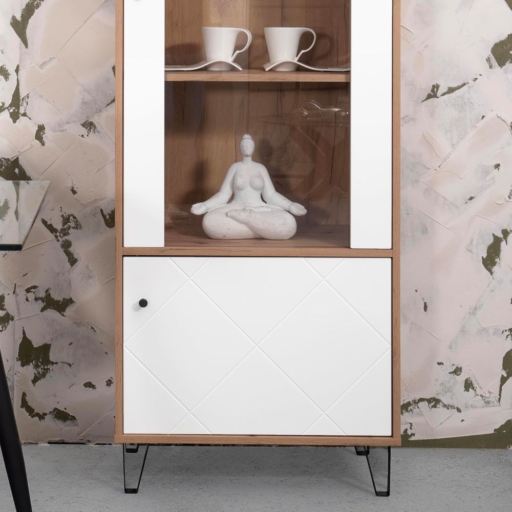 Vitrina Alta | 2 Puertas, Frentes en DM Lacado Blanco Mate | Medidas: 170,2 cm Alto x 40 cm Fondo x 68,4 cm Ancho