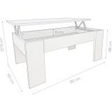 Mesa de Centro Elevable, Mesita de Salón o Comedor, Acabado en Color Blanco, Medidas: 90 cm (An) x 50 cm (Fon) x 46-57 cm (Al)