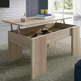 Mesa de Centro Elevable, Para Salón o Comedor,Acabado en Color Cambria, Medidas: 90 cm (An) x 50 cm (Fon) x 46-57 cm (Al)