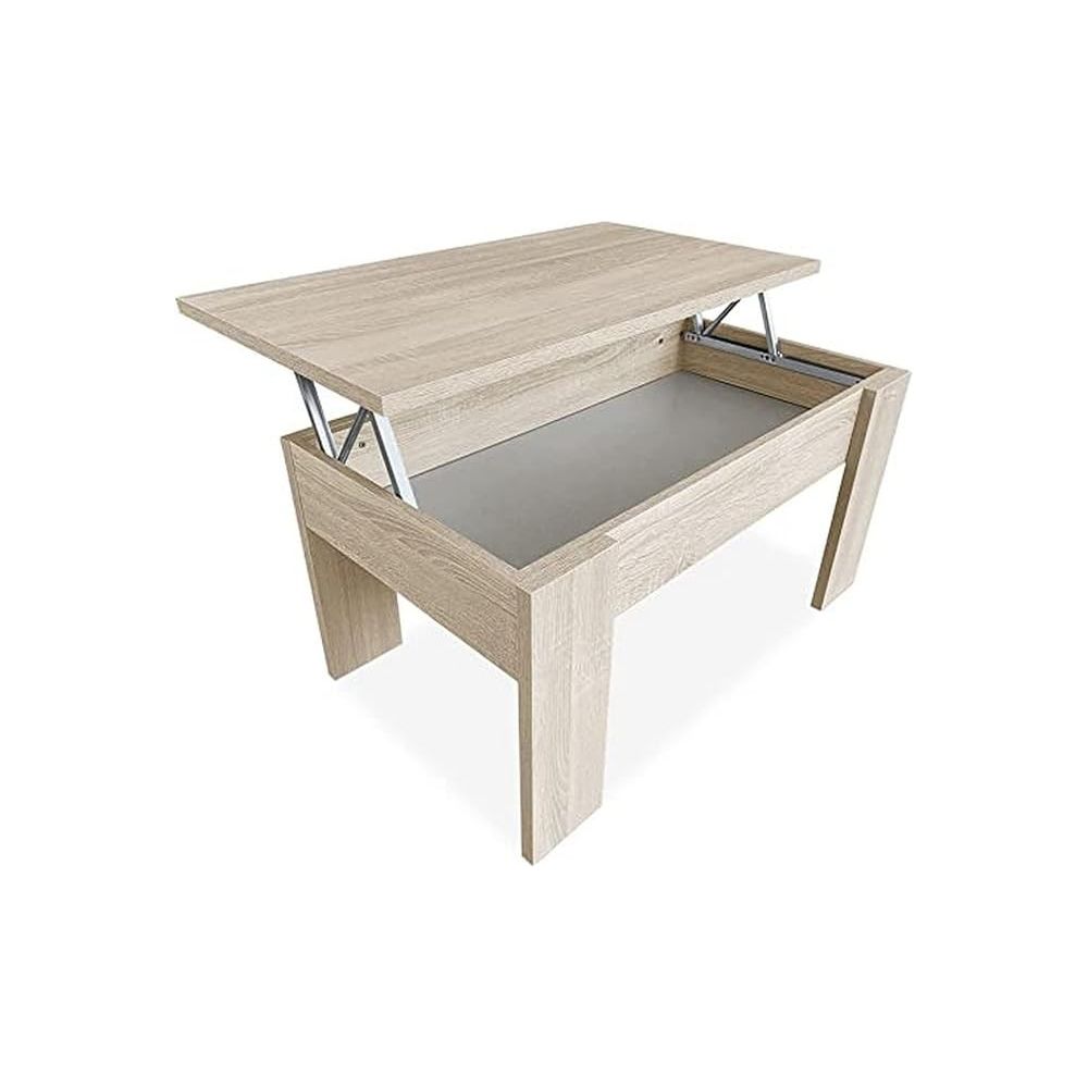 Mesa de Centro Elevable, Para Salón o Comedor,Acabado en Color Cambria, Medidas: 90 cm (An) x 50 cm (Fon) x 46-57 cm (Al)