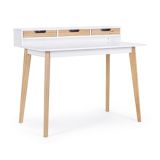 Mesa de Estudio - Escritorio con Encimera MDF Lacado en Blanco Mate y Patas de Pino Macizo – 120x60x90 cm