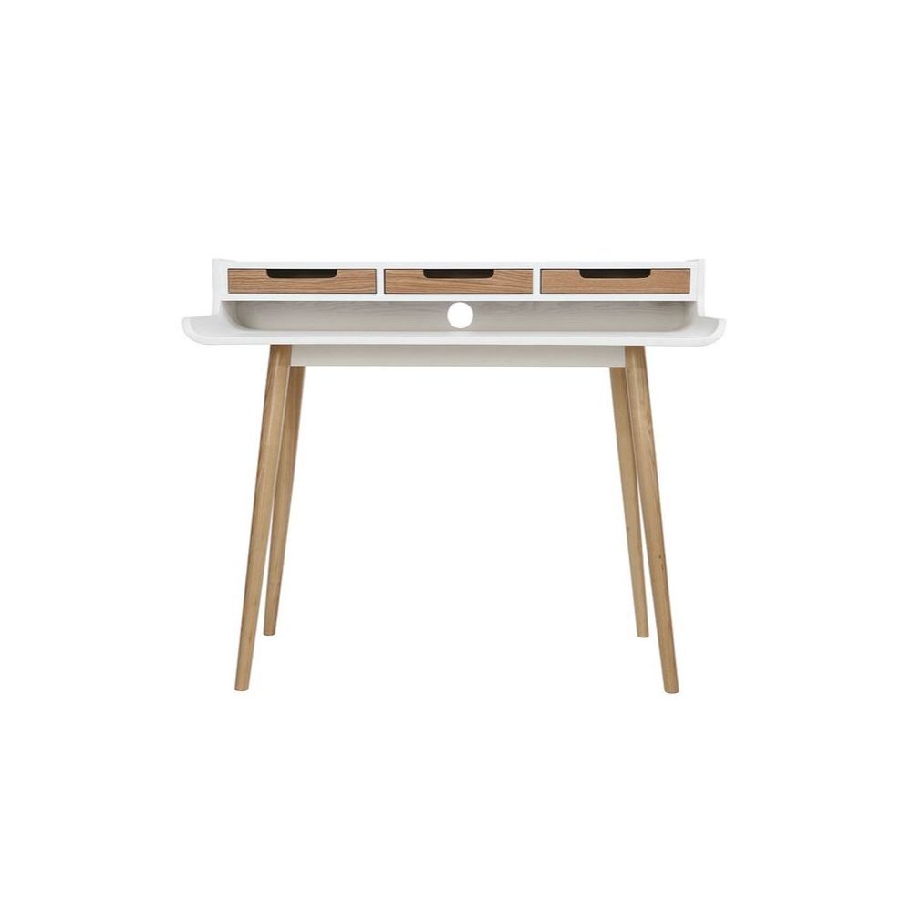 Mesa de Estudio - Escritorio con Encimera MDF Lacado en Blanco Mate y Patas de Pino Macizo – 120x60x90 cm