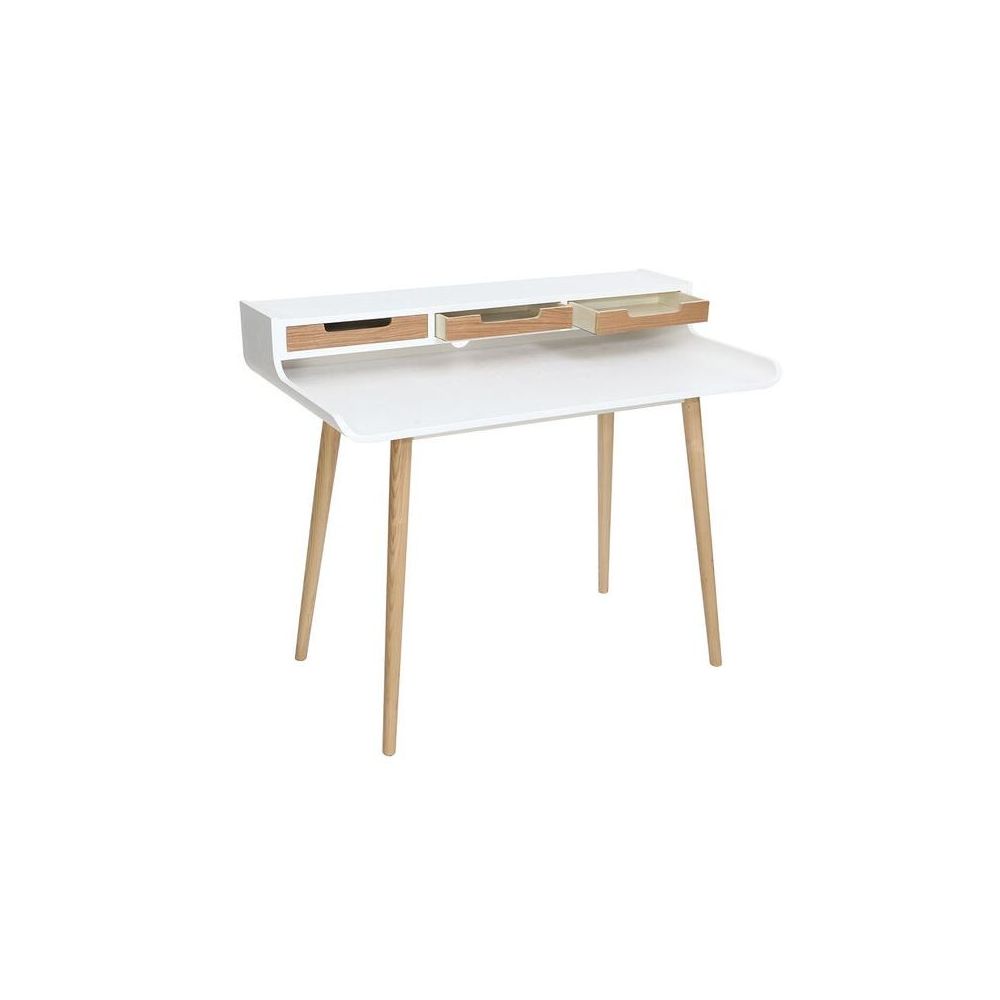 Mesa de Estudio - Escritorio con Encimera MDF Lacado en Blanco Mate y Patas de Pino Macizo – 120x60x90 cm