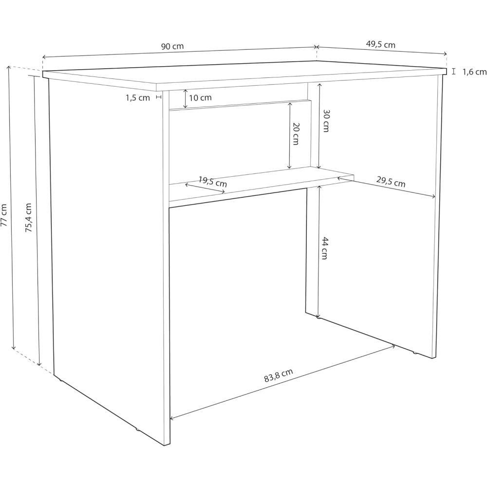 Mesa de Escritorio, Acabada en Cambrian, Mesa para Pc con balda interior, Medidas: 90 cm (Anc) x 49,5 cm (Fon) x 77 cm (Al)