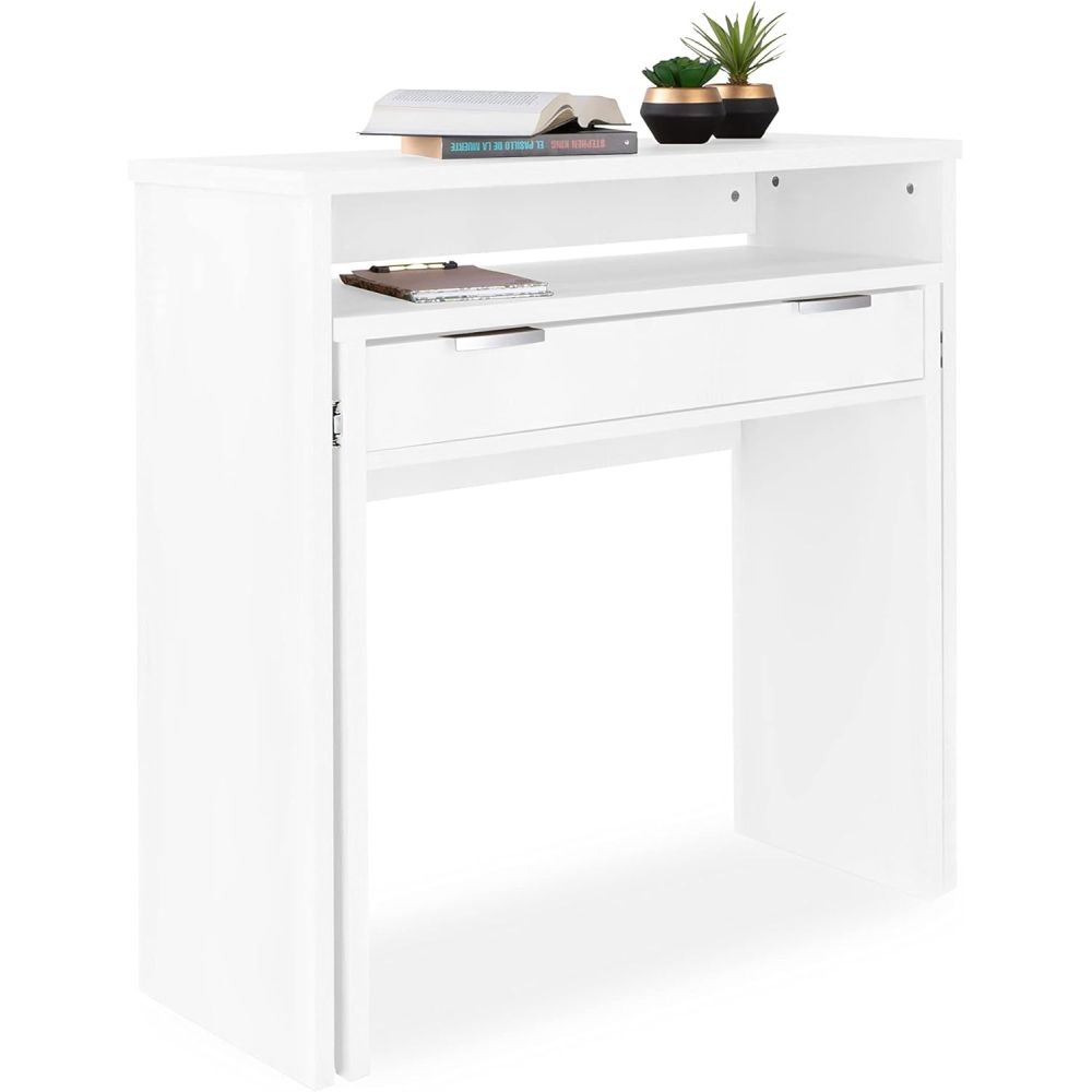 Mesa Escritorio Extensible, Consola Extensible,Color Blanco, Medidas: 90 cm (Largo) x 33-63,4 cm (Ancho) x 87,5 cm (Alto)