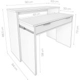 Mesa Escritorio Extensible, Consola Extensible,Color Blanco, Medidas: 90 cm (Largo) x 33-63,4 cm (Ancho) x 87,5 cm (Alto)