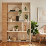 Conjunto de Salón Mueble Completo: Bajo TV, Mueble Bar, Estantería y Mueble Colgar - Estilo Roble y Blanco.