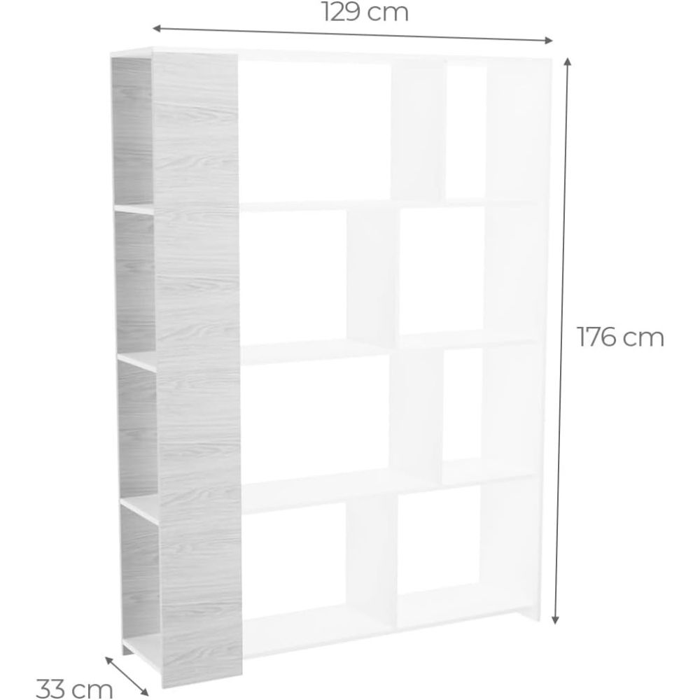 Conjunto de Salón Mueble Completo: Bajo TV, Mueble Bar, Estantería y Mueble Colgar - Estilo Roble y Blanco.