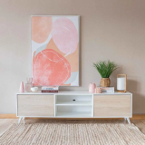Conjunto de Salón Mueble Completo: Bajo TV, Mueble Bar, Estantería y Mueble Colgar - Estilo Roble y Blanco.