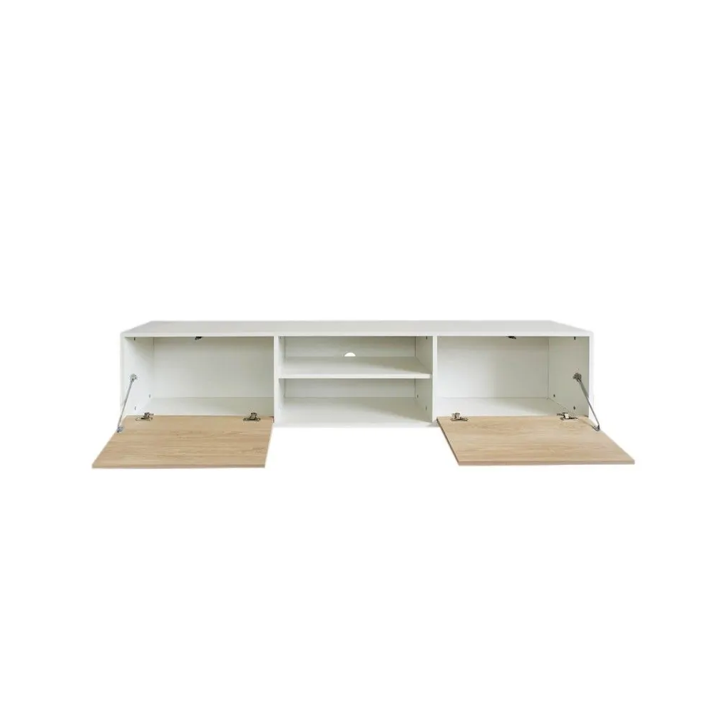 Mueble de TV de Diseño Nórdico + Modulo Alto,2 Estantes y 2 Puertas,Cambrian-Blanco, 49cm(Al) x 180cm (An) x 40cm (Fon)