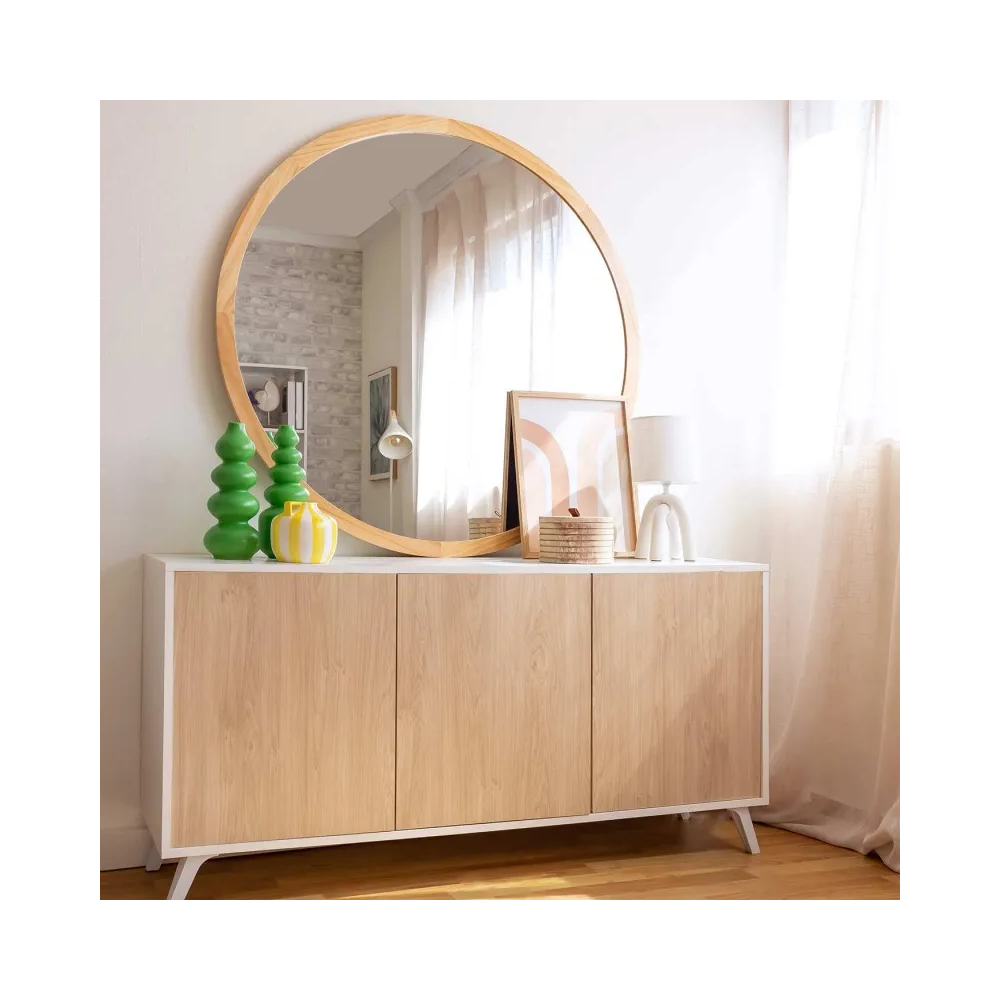 Meyvaser Aparador, Buffet, Salón Comedor 3 Puertas, Armario Auxiliar Color Blanco y Roble, Medidas: 138 cm x 70 x 39,5
