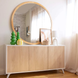 Meyvaser Aparador, Buffet, Salón Comedor 3 Puertas, Armario Auxiliar Color Blanco y Roble, Medidas: 138 cm x 70 x 39,5