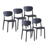 Pack 5 Sillas Cocina Color Negro de plastico Polipropileno, Silla de Comedor Medidas: 40 cm (Anc) x 55 cm (Lar) x 80 cm (Al)