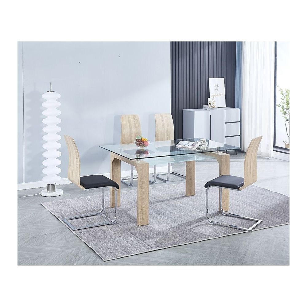 Pack 4 sillas de Comedor, Acabado en símil Piel Color Negro y Madera, Medidas: 44 cm (An) x 57 cm (Lar) x 97 cm (Al)